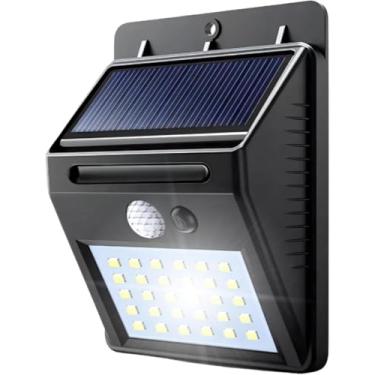 Imagem de Luminária Solar de Parede LED com Sensor de Movimento, 20 LEDs, Luz Branca, Instalação Externa, Preta