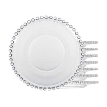 Imagem de Jogo 8 Prato para Pão Sobremesa Cristal Transparente Pearl Bolinha Wol