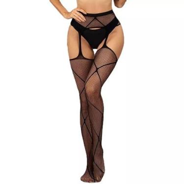 Imagem de Meia-calça Arrastão de Renda Coxa Alta ElaShopp, Preto 7517