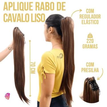 Imagem de Aplique Rabo De Cavalo Com Cabelo Liso Organico Premium 70Cm +Presilha