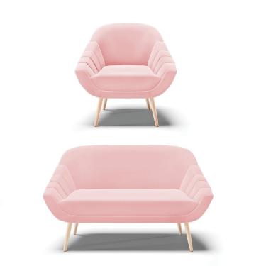 Imagem de Kit 01 Namoradeira E 01 Poltrona Suede Natural Rosa Bebê