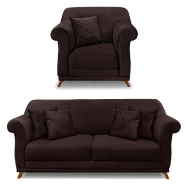 Imagem de Kit Poltrona E Sofá 2 Lugares 1,80m Pés Castanho Marrom Café