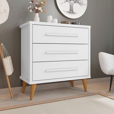Imagem de Cômoda Retrô Para Quarto 3 Gavetas Belvedere - Branco - Cor: Branco