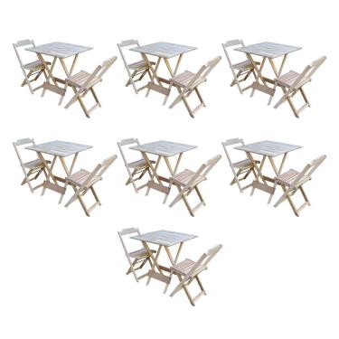 Imagem de Kit 7 Conjuntos De Mesa Dobravel Com 2 Cadeiras De Madeira 70X70 Para Restaurante E Bar - Sem Pintur