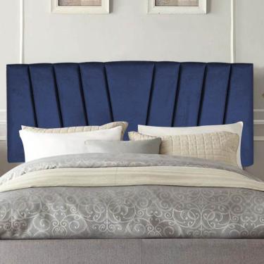 Imagem de Painel Estofada Bélgica 195cm King Size Para Cama Box Quarto Suede Azul Marinho - Gat Magazine