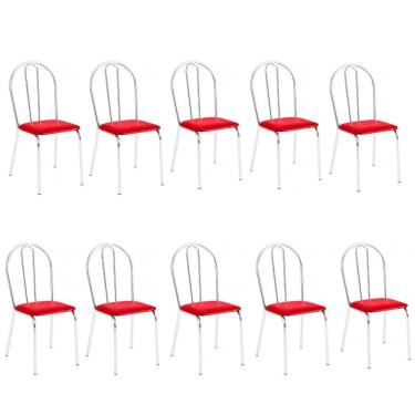 Imagem de Kit 10 Cadeiras Lisboa Cromada Para Cozinha Ou área Gourmet-assento Sintético Vermelha
