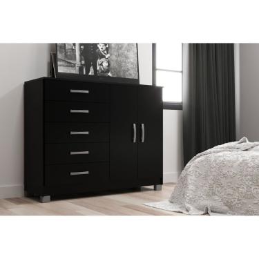 Imagem de Cômoda Com Pés 2 Portas 5 Gavetas 123cm Preto