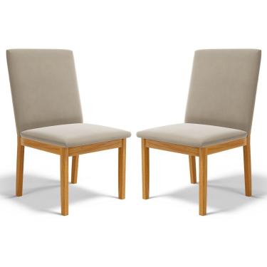 Imagem de Kit Com 2 Cadeiras Daniela Madeira Maciça Estofada Para Mesa De Jantar Veludo Bege 102