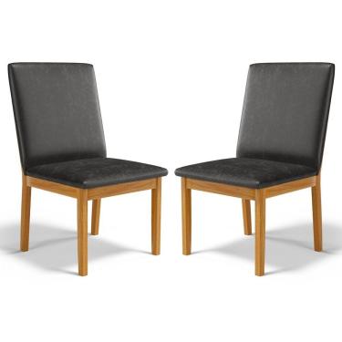 Imagem de Kit Com 2 Cadeiras Daniela Madeira Maciça Estofada Para Mesa De Jantar Courino Preto 503