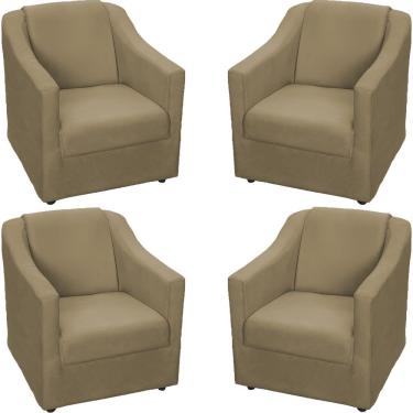 Imagem de Kit 4 Poltronas Mila Pé De Plástico Cromado - Nude Suede
