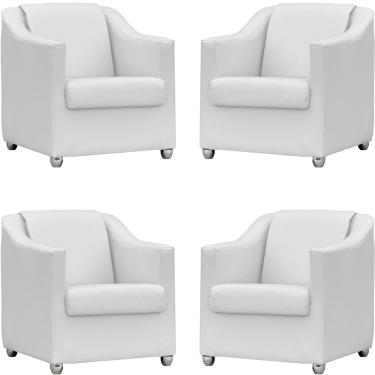 Imagem de Kit 4 Poltronas Mila Corino Cores Pé De Plástico Cromado - Branco Corino