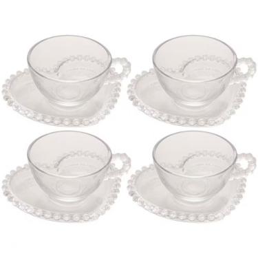 Imagem de Conjunto 4 Xícaras E Pires Chá Wolff Pearl Coração Cristal Transparente