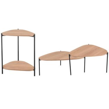 Imagem de Kit 02 Mesas De Centro E 01 Mesa Lateral Pés Metálicos Adek A03 Hanover Preto - Lyam Decor