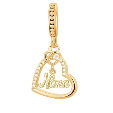 Imagem de QeenseKc Pingente de coração Nana com pingente de zircônia cúbica compatível com pulseira Pandora feminina dourada