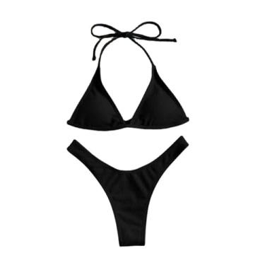 Imagem de UxicRuya Conjunto de biquíni triangular feminino, moda praia para spas, festas, viagens, salões, piscinas, L