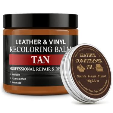 Imagem de Laxmorph Restaurador de cor de couro, bálsamo de recoloração de couro, removedor de arranhões, tinta de couro, tinta de couro com condicionador de couro, kit de reparo de couro para móveis sofás