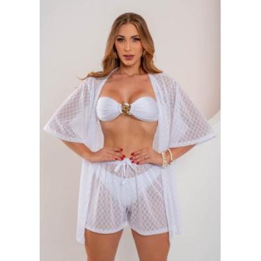 Imagem de Saída de praia conjunto kimono camisão + shorts texturizado - Tropican