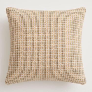 Imagem de Almofada Decorativa Luxo Cheia Trama Atlas Bege e Branco Com Enchimento 42x42cm - Jolitex