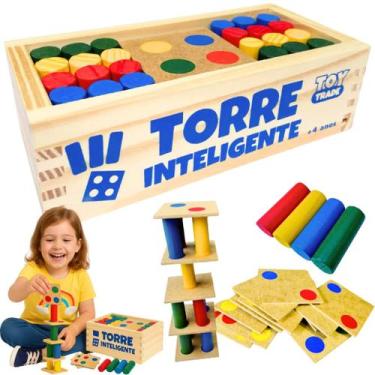 Imagem de Torre Inteligente de Madeira Jogo Educativo Premium Coordenação Motora