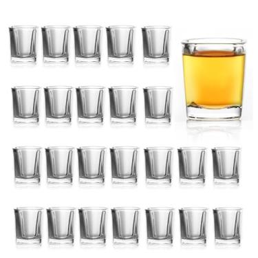 Imagem de QUAFFER Copos quadrados com base pesada 59 g (conjunto de 24) – Copo moderno – Copos clássicos de uísque vodka tequila xerez brandy cordial mini copos – Perfeito para festas, bares, eventos, bar em