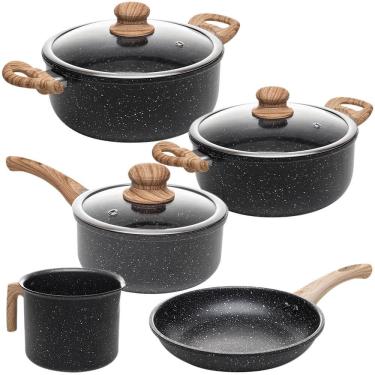 Imagem de Jogo de Panelas de Indução Antiaderente Cerâmica Granilite Preto 5 peças - Wolff