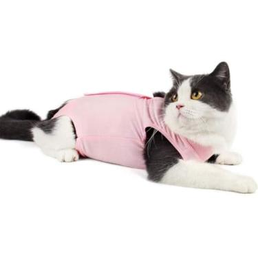 Imagem de Kodervo Terno de recuperação de gatos para feridas abdominais ou doenças de pele, roupa respirável para recuperação de cirurgia para gatos, coleira eletrônica para gatos, roupa cirúrgica para gatos,