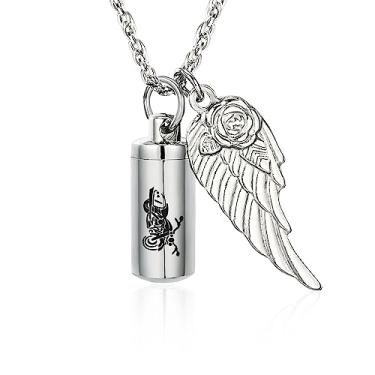 Imagem de Colar de urna cilíndrica para cinzas memorial de cinzas com asa de anjo, motociclista, memorial, urna, pingente, lembrança de cinzas, joia de cremação, Aço inoxidável, Sem Pedra Preciosa