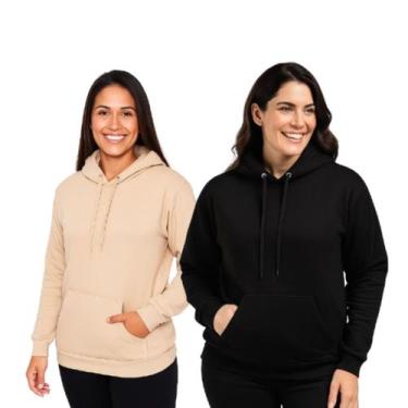 Imagem de Kit 2 Moletons Feminino Confortável Blusa de Frio Algodão Canguru - M.