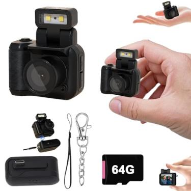 Imagem de Gsnagole Câmera de encaixe retrô, mini câmera vintage nostálgica, câmera de encaixe minúsculo, câmera fotográfica digital com chaveiro, Llavero Mini CáMara retro, HD 1080p com luz de LED (64G)