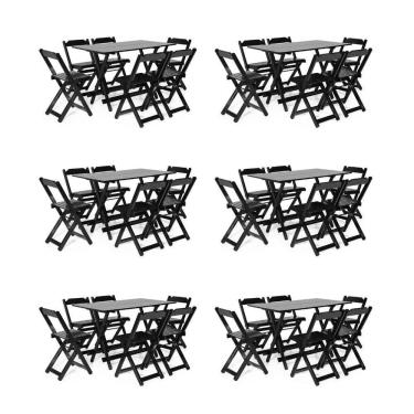 Imagem de Kit 6 Conjuntos Dobrável 120 X 70 Com 6 Cadeiras Preto - M.b Móveis