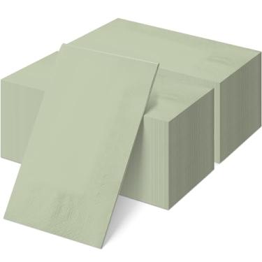 Imagem de 100 guardanapos de papel descartáveis verde sálvia, toalhas de mão decorativas de papel de guardanapo de coquetel para Páscoa, chá de bebê, casamento, aniversário, decorações e suprimentos de festa