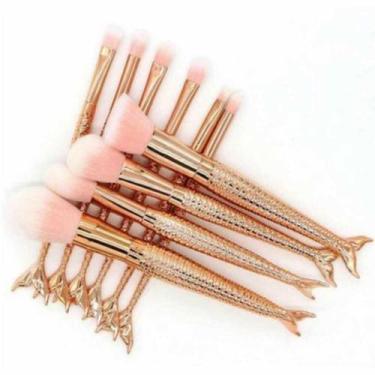 Imagem de Kit 10 Pinceis maquiagem Profissional Cabo Sereia 906 - Lorben