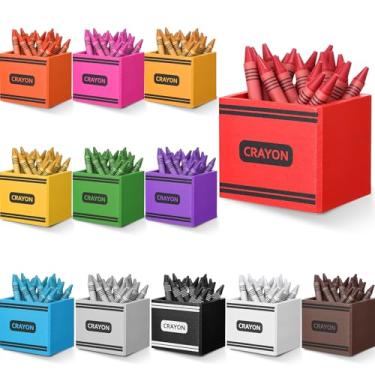 Imagem de Sherr Pacote com 12 porta-giz de cera, organizador de canetas coloridas de madeira, dispensador de giz de cera, organizador de armazenamento de volta às aulas, estojo artístico para sala de aula de