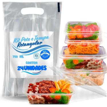 Imagem de Pote Plastico 24un Retangular Descartável 750ml Marmita - ONYONSTORE
