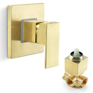 Imagem de SKOWLL Kit de acabamento de alça de chuveiro montagem na parede banheiro alça única banheira e chuveiro kit de acabamento válvula áspera, ouro escovado