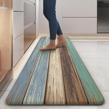 Imagem de MAYHMYO Tapete de cozinha antifadiga tapete de cozinha acolchoado para casa de fazenda tapetes de cozinha antiderrapantes à prova d'água tapetes e tapetes de cozinha retrô textura de madeira rústica tapetes de cozinha para lavanderia de chão pia de mesa