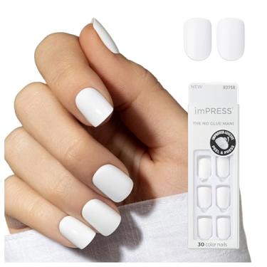 Imagem de KISS imPRESS Unhas sem cola, cor, "cobertura", branca, tamanho curto, formato esquadril, inclui 30 pregos, bloco de preparação, folha de instruções, 1 bastão de manicure, 1 mini lixa