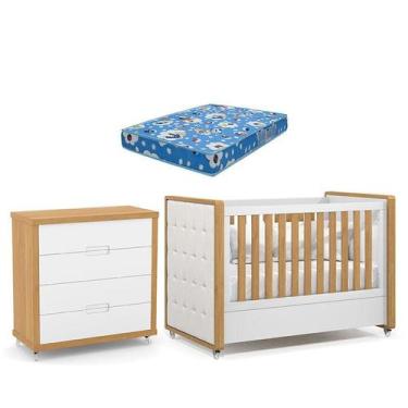 Imagem de Berço Americano com Capitonê New Boucle e Cômoda Gaveteiro Infantil Tu