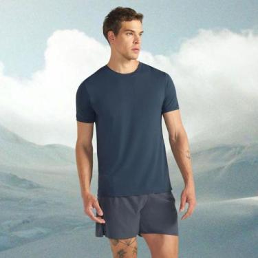 Imagem de Camiseta Masculina Slim Tech Básica Treino Poliamida Dry Fit - Hs, Azu