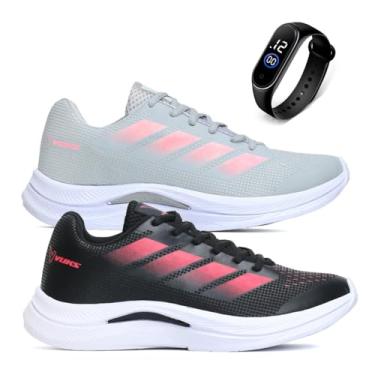 Imagem de Kit 2 Tênis Feminino Academia Caminhada Corrida Leve Confortável VUKS + Relógio Digital (Cinza e Preto, BR, Adulto, Numérico, 37)