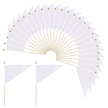 Imagem de CHGCRAFT Conjunto de 25 mini bandeiras brancas em branco com alça de bambu mini triângulo branco para decorações de festa
