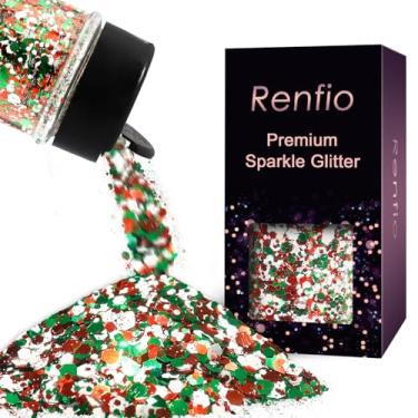 Imagem de Renfio Glitter grosso de Natal, vermelho, branco e verde, cores mistas para o Natal, 50 g, tamanho misto, hexágono, lantejoulas, brilho, resina, artesanato, unhas, rosto, cabelo, decoração de festival