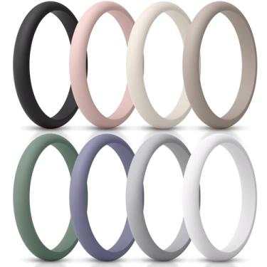 Imagem de ThunderFit Anel feminino fino e empilhável de silicone, alianças de casamento de silicone, 2,5 mm de largura e 2 mm de espessura, pacote variado 1-12, 7.5 - 8 (18.2mm), Silicone, Sem pedra preciosa