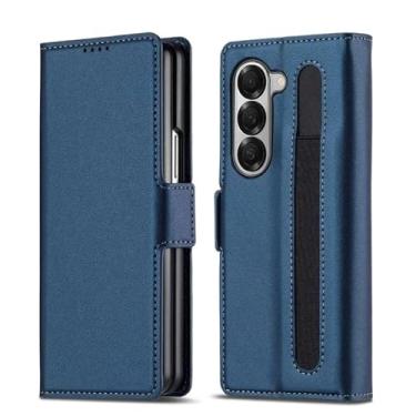 Imagem de Capa para Samsung Galaxy Z Fold6 Business Couro com Porta-Canetas Carteira Slot para Cartões Capa Flip (Para Samsung Galaxy Z Fold6/Azul)