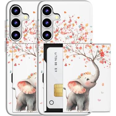 Imagem de MUQR Capa compatível com Samsung Galaxy S24 FE com suporte de cartão fofo - Design Kawaii, proteção contra quedas de nível militar, capa carteira robusta para mulheres (elefante branco pulverizando