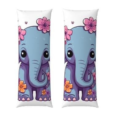 Imagem de Capa de travesseiro corporal com zíper oculto, fronha longa de microfibra macia e respirável para travesseiro corporal, capas de travesseiro de elefante de desenho de flores para presente de dormir 50
