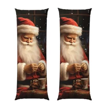 Imagem de Capa de travesseiro corporal com zíper oculto, fronha longa de microfibra macia e respirável para travesseiro corporal, Natal Papai Noel costura árvore gato capas para travesseiro de cama presente de
