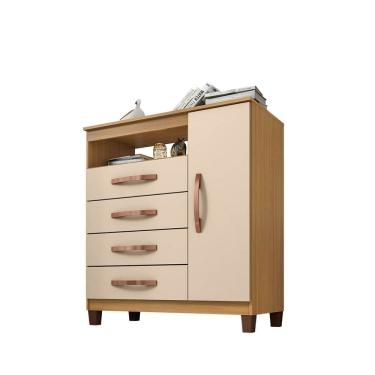 Imagem de Cômoda Sapateira 1 Porta 4 Gavetas Dijon - Carvalho Americano - Off White - ÉdeCasaMóveis