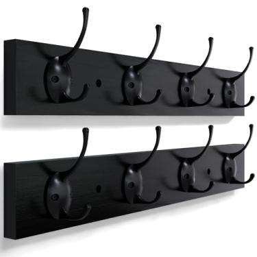 Imagem de VERTORGAN Pacote com 2 ganchos de parede, suporte de parede de madeira com 4 ganchos para pendurar casaco, bolsa, toalha (preto)