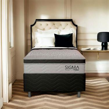 Imagem de Cama Box com Colchão Solteiro Giorgia Molas Ensacadas (22x88x188) Branco e Cinza